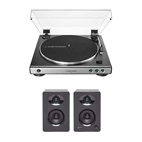 Audio-Technica AT-LP60X-GM Turntable (Gunmetal) Bundle with 3-Inch Powered Studio Monitors Pair (2 Items)