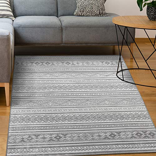 Antep Rugs Alfombras Non-Skid (Non-Slip) 6×9 Rubber Backing Moroccan Geometric Low Profile Pile Indoor Area Rugs (Silver Gray, 6’7″ x 9′)