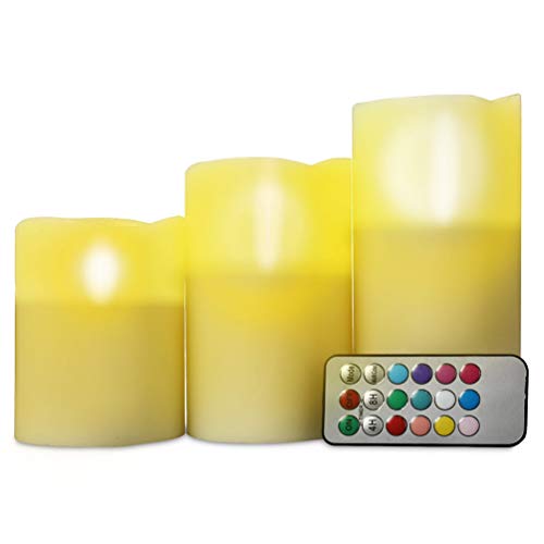 KOCASO 3 PCS Flameless Candles, Flickering Battery Operated Candles, Led Real Wax Pillar Electric Candles with Remote Control Timer for Home Decoration Christmas Wedding Birthday Party Outdoor Garden