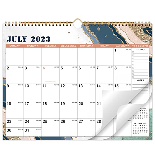 Calendar 2023-2024 – Jul. 2023 – Dec. 2024, 18-Month Calendar with Thick Paper, 14.6″ x 11.5″, Twin-Wire Binding + Hanging Hook + Unruled Blocks with Julian Date, Horizontal – Sand