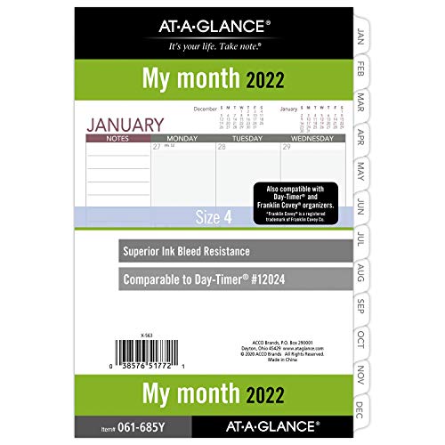 2022 Monthly Planner Refill by AT-A-GLANCE, 12024 Day-Timer, 5-1/2″ x 8-1/2″, Size 4, Desk Size, Loose-Leaf (061-685Y)