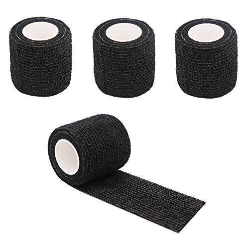 GOETOR Tattoo Grip Cover Wrap 2 Inch x 5 Yards 4 Rolls Breathable Self Adherent Wraps Black Elastic Bandage Tape for Tattoo Grip Cover Sports Wrist Ankle Sprains & Swelling (Black)