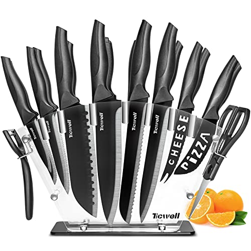 Knife Set 19 Pieces TICWELL Kitchen Black Knife Set with Acrylic Premium 13 Carbon with Scissors &Peeler &Knife Sharpener