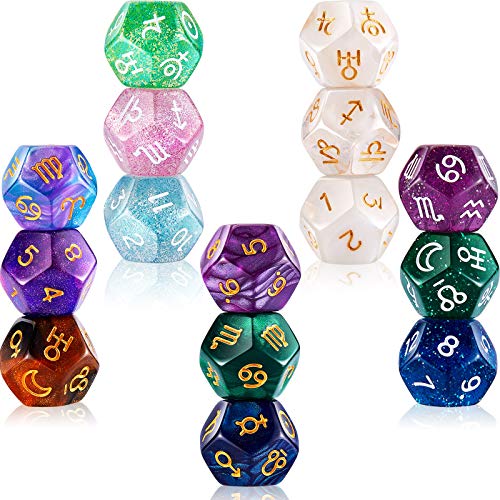 5 Sets Astrological Dice Constellation Dice 12-Sided Astrology Dice Astrology Tarot Constellation Divination Dice for Constellation Divination Tarot Cards Accessory Acrylic Pearl Astrological Dice