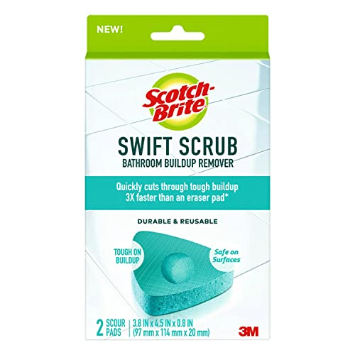 Scotch-Brite Swift Scrub, Bathroom Buildup, Glass Door, Shower and Bath Cleaner, Soap Scum Remover, 3X Faster Than an Eraser Pad, 2 Count
