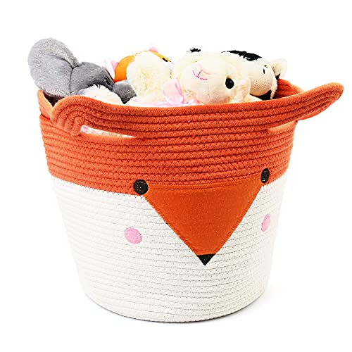 LotFancy Large Cotton Rope Storage Basket, Fox Woven Basket for Nursery, Kids Toy Organizer for Cats, Dogs, 15.7×13’’ H Cute Animal Laundry Hamper for Playing Room, Bed Room
