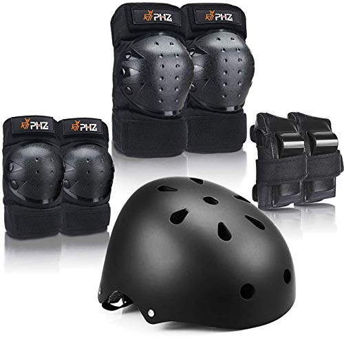 PHZ. Kids Adults Bike Helmet Adjustable Helmet for Toddler Child Youth Adult, Knee Pads Elbow Pads Wrist Guards Kids Protective Gear Set for Multi Sports Scooter, Skateboarding, Biking, Roller Skating
