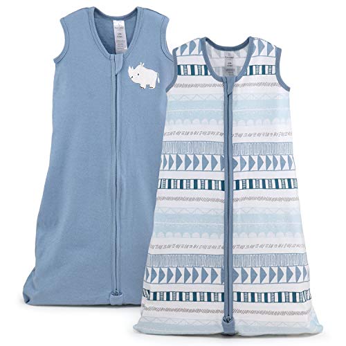 The Peanutshell Wearable Blanket Sleep Sack for Baby Boys or Girls, Blue Rhino & Tribal Stripe, Sizes up to 12 Months (Small/Medium)