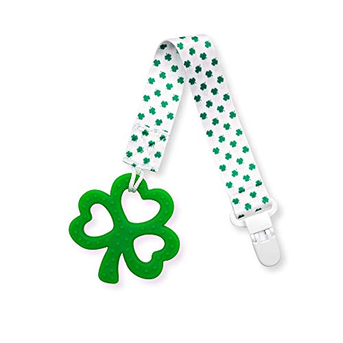 Clover Child Irish Baby Teething Toy – Shamrock Clover Teether & Pacifier Clip- Multi Textured, Soft, BPA Free Silicone