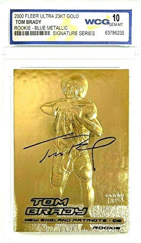 Football Tom Brady 2000 Fleer Blue MEATALLIC Autographed GEM-Mint 10 23KT Gold Rookie Card