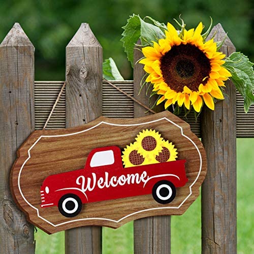 Jetec Interchangeable Welcome Sign for Front Door Wooden Red Truck Welcome Sign Rustic Farmhouse Hanging Wood Seasonal Welcome Sign for Front Door Porch Home St Patrick’s Day Decor (Brown Board) | The Storepaperoomates Retail Market - Fast Affordable Shopping