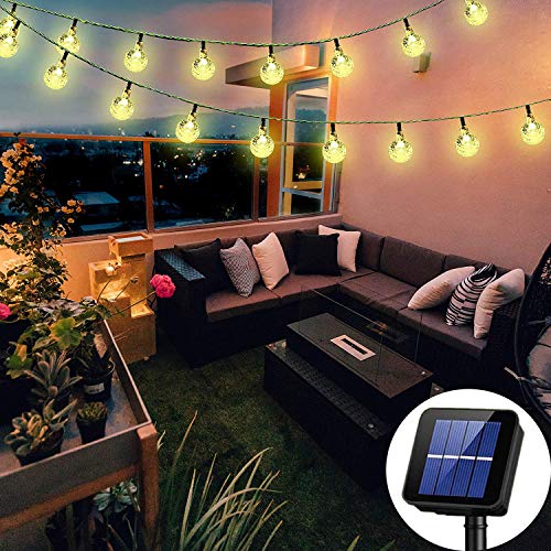 Solar String Lights Globe 38 Feet 66 Crystal Balls Waterproof LED Fairy Lights 8 Modes Outdoor Starry Lights Solar Powered String Light for Garden Yard Home Party Wedding Decoration (Warm White)
