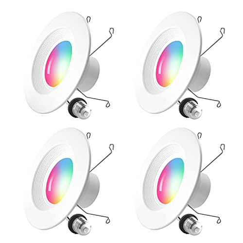 SUNTHIN Smart Recessed Lighting, 6 inch LED Recessed Downlights Retrofit RGB Recessed Ceiling Can Lights, Color Changing and Tunable White, Voice Control Alexa & Google Assistant,13W,1100LM (4 Pack)