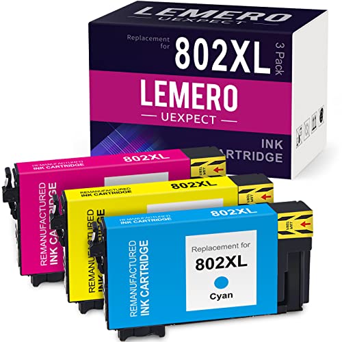 802XL LemeroUexpect Remanufactured Ink Cartridge Replacement for Epson 802 802XL T802XL for Workforce Pro WF-4740 WF-4730 WF-4734 EC-4020 Printer (Cyan Magenta Yellow, 3-Pack)