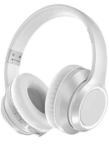 rockpapa E8 Over The Ear Bluetooth Headphones with Microphone for Kid Children Boy Girl Youth Teen Adult, Foldable Wired/Wireless Headphones with Mic, Include Travel Case, Silver