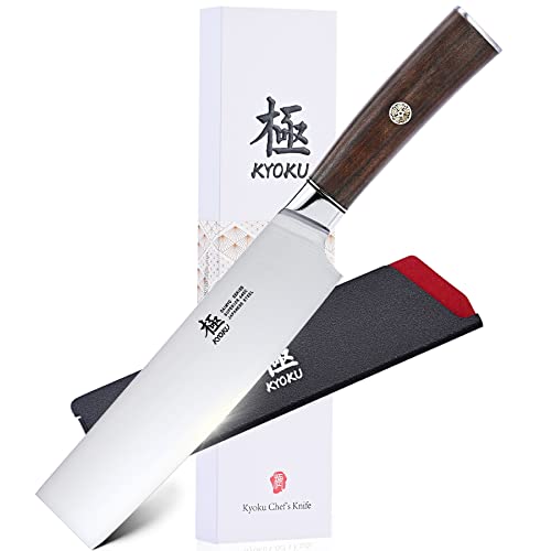 KYOKU 7 Inch Nakiri Knife – Daimyo Series – Vegetable Cleaver with Ergonomic Rosewood Handle, & Mosaic Pin – Japanese 440C Stainless Steel Kitchen Knife with Sheath & Case