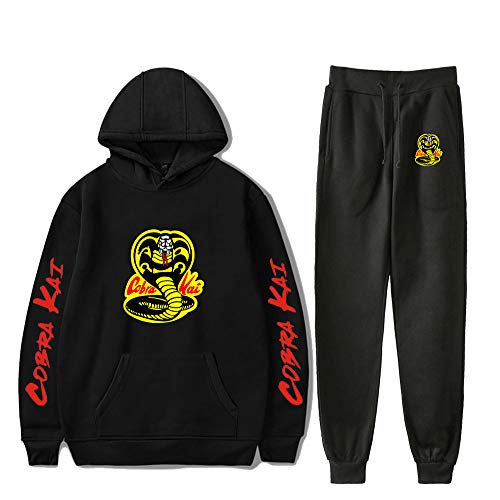 RongJun Unisex Cobra Hoodie Pants Karate Kid Hooded Sweater Sweatpants 2 Piece Casual Sports Set (Large, Black 1)