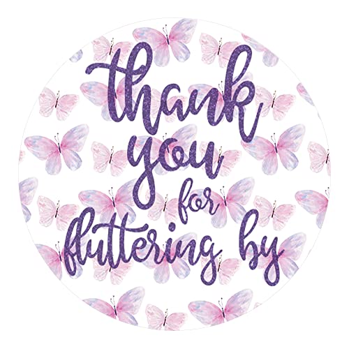 Butterfly Thank You Round Stickers – Thanks for Fluttering by – Purple Butterfly Wishes – 40 Labels
