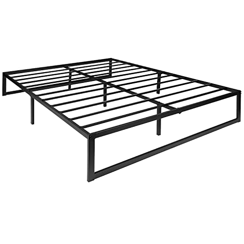 Flash Furniture Lana 14 Inch Metal Platform Bed Frame – No Box Spring Needed with Steel Slat Support and Quick Lock Functionality (Queen)