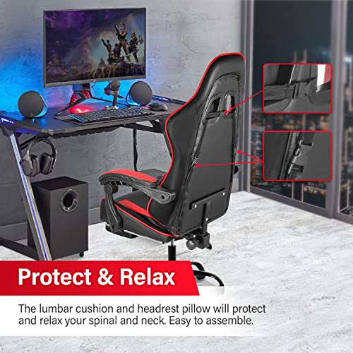 Gaming Chair, Backrest and Seat Height Adjustable Swivel Recliner Racing Office Computer Ergonomic Video Game Chair with Footrest and Lumbar Support, Red/Black | The Storepaperoomates Retail Market - Fast Affordable Shopping