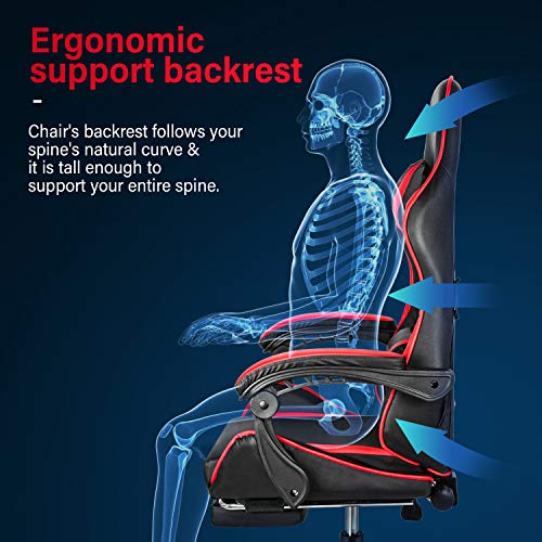 Gaming Chair, Backrest and Seat Height Adjustable Swivel Recliner Racing Office Computer Ergonomic Video Game Chair with Footrest and Lumbar Support, Red/Black | The Storepaperoomates Retail Market - Fast Affordable Shopping