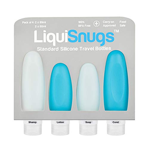LiquiSnugs Standard – 100% Guaranteed Leak Proof Silicone Travel Bottles For Toiletries – TSA Approved Container. Travel Shampoo Bottles with Adjustable Labels – by TravelSnugs