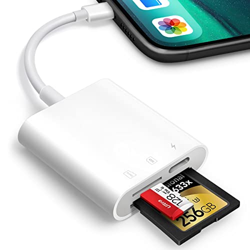 SD Card Reader for iPhone iPad,Oyuiasle Trail Game Camera SD Card Viewer,Cameras SD Reader with Dual Slot for MicroSD/SD,Photography Memory Card Adapter,Plug and Play