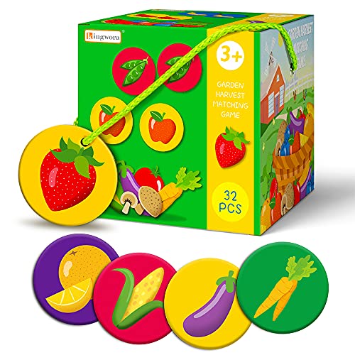 Memory Matching Games – 16 Pairs Garden Harvest Memory Games for Kids 3 and Up, Memory Matching Game for Toddlers Education, Non Toxic Memory Card Games of Gift for Kids Preschool 3 Year Old