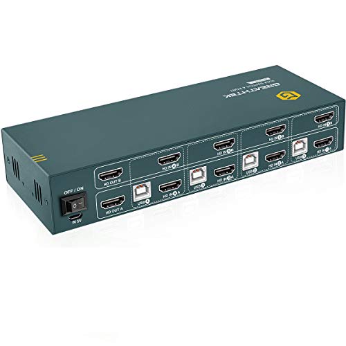 GREATHTEK KVM Switch HDMI Dual Monitor Extended Display 4 Port,USB2.0, Hotkey Switch, UHD 4K@60Hz Resolution YUV4:4:4 Downward Compatible, 4 in 2 Out, with All Needed Cables