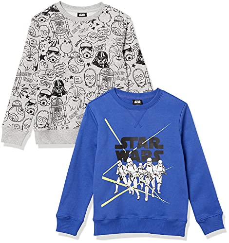 Amazon Essentials Disney | Marvel Toddler Boys’ Fleece Crew Sweatshirts (Previously Spotted Zebra), Pack of 2, Blue/Grey, Star Wars Stormtroopers, 4T