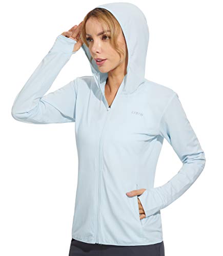 Libin Women’s Full Zip UPF 50+ Sun Protection Hoodie Jacket Long Sleeve Sun Shirt Hiking Outdoor Performance with Pockets Ice Blue XL