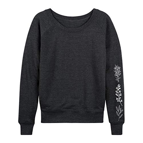 Instant Message – Delicate Flowers – Women’s French Terry Pullover – Size 2 X-Large Heather Charcoal