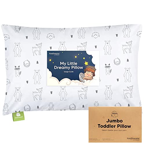 Toddler Pillow with Pillowcase, Jumbo 14X20 – Soft Organic Cotton Toddler Pillows for Sleeping – Machine Washable – Perfect for Travel, Toddler Bed Set (KeaFriends)
