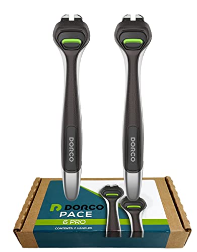 Dorco Pace 6 Pro – Six Blade Razor System with Trimmer – 2 Replacement Handles (Handles Only)