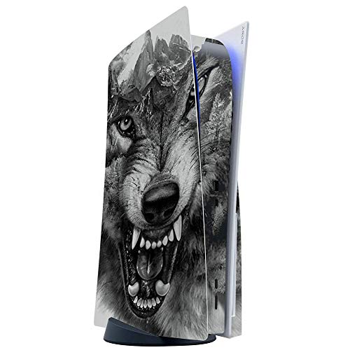 ITS A SKIN Skins Compatible with Sony Playstation 5 Console Disc Edition – Protective Decal Overlay stickers wrap cover – Angry Wolf Growling Mountains