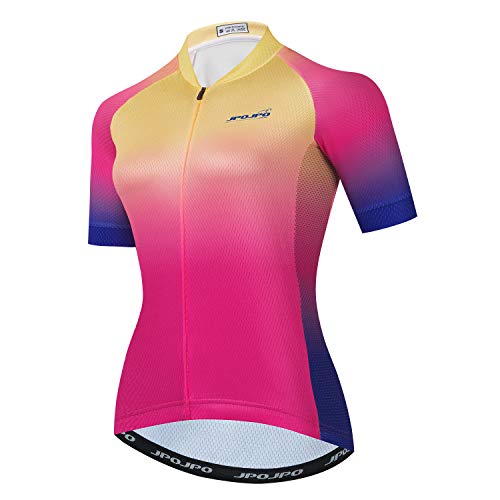 JPOJPO Women’s Cycling Jersey Short Sleeve MTB Bike Clothing Reflective 3-Pockets S-3XL