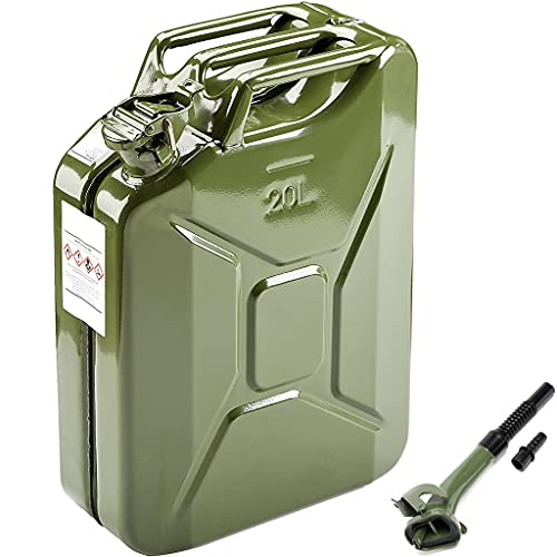 AMZOSS 20L 5 Gallon Metal Gas Can Green with Fuel Can and Spout System, US Standard Cold-Rolled Plate Petrol Diesel Can – Gasoline Bucket (13.78″ x 6.5″ x 17.91″)