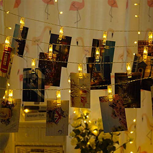 GARSCEN YORC LED Photo Clip String Lights 8 Modes LED Clips Lights for Home Party Christmas Decoration Birthday Wedding Party Festival Decor (50LED, Warm White)