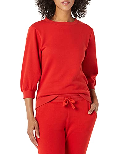 Amazon Essentials Women’s French Terry Fleece Sleeve Detail Crewneck Sweatshirt, Red, Small