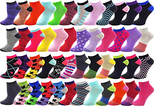 48 Pairs Womens Low Cut Ankle Socks, Comfortable Lightweight Breathable Athletic Bulk Pack Wholesale (One Size, Assorted Colors)