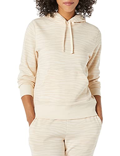 Amazon Essentials Women’s French Terry Fleece Pullover Hoodie (Available in Plus Size), Ecru, Zebra Stripe Print, Large