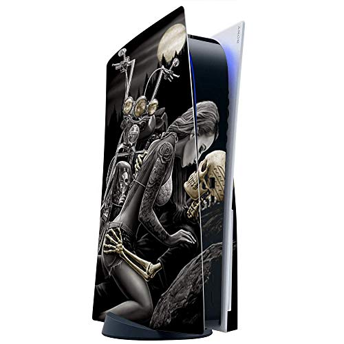 ITS A SKIN Skins Compatible with Sony Playstation 5 Console Disc Edition – Protective Decal Overlay stickers wrap cover – Biker skeleton full moon tattoo