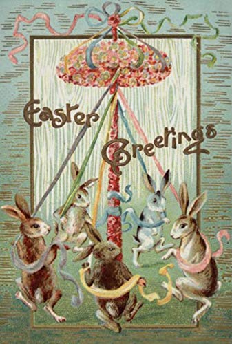 Tin Sign Easter Bunny Maypole Dance Ribbon Retro Art Decoration Vintage Poster for Home Bar Store Cafe Club Farm Garage 12″ X 8″