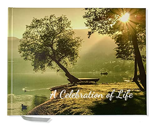 Funeral Guest Book | Memorial Guest Book | Guest Book for Funeral Hardcover | Guestbook for Sign in, Celebration of Life Memorial Service | Funeral Guest Sign Book with Memory Table Card Sign Included (Tree & Lake)