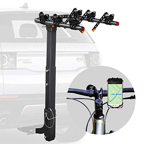 Vedouci USA Bicycle Car Rack Bike Hitch Rack Double Foldable Bike Carrier Rack for Cars, Trucks, SUVS and Minivans with 2” Hitch Receiver, Bonus a Bike Phone Mount (3 Bike)