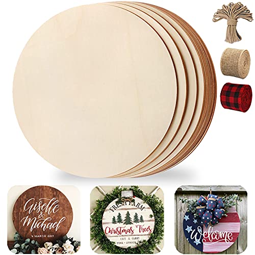 Wood Circles for Crafts, 12 Pack 12 Inch Unfinished Wood Rounds Wooden Cutouts for Crafts, Wood Slices for Painting, Door Hanger, Door Design, Holiday Decor
