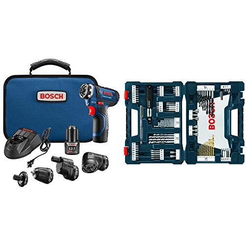 Bosch GSR12V-140FCB22 Cordless Electric Screwdriver 12V Kit – 5-In-1 Multi-Head Power Drill Set and 91-Piece Drilling and Driving Mixed Set MS4091