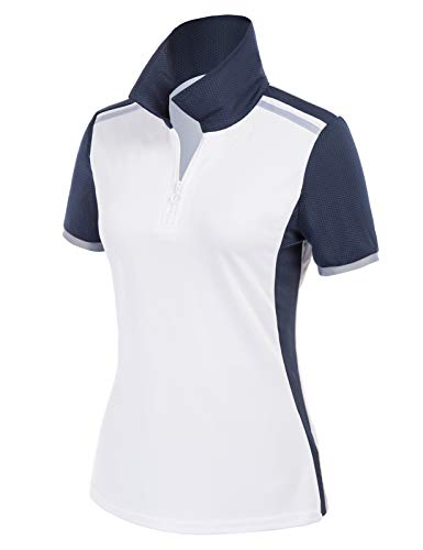 JACK SMITH Women’s Golf Shirts Short Sleeve Sports Polo Shirts Athletic Shirts Tee for Runnin Hiking Fishing(XL, White + Navy)