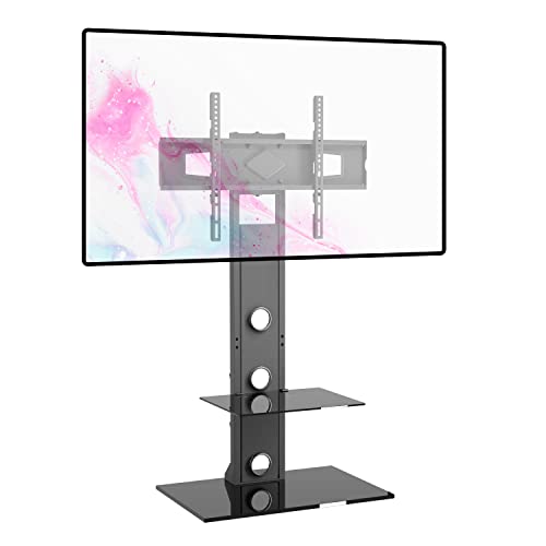 ProMounts Floor TV Stand Swivel for Most 37-70 Inch TVs, Height Adjustable TV Stand with ±25° Swivel, Floor TV Mount with Adjustable AV Shelf, Floor Monitor Stand Height Adjustable