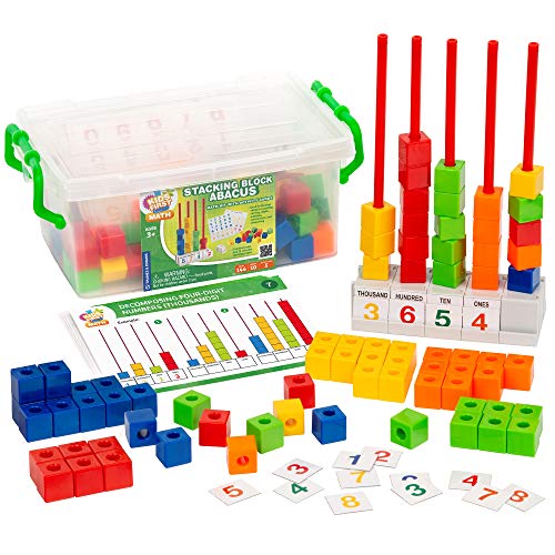 Kids First Math: Stacking Block Abacus Math Kit w/ Activity Cards | Develop Skills in Counting, Sorting, Subtraction, Addition & More | Visual Hands-on Math for At-Home or Classroom Learning, Ages 3+